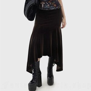 Killstar Galatea Velvet Midi Skirt – Elegant Dark Brown – XL NWT